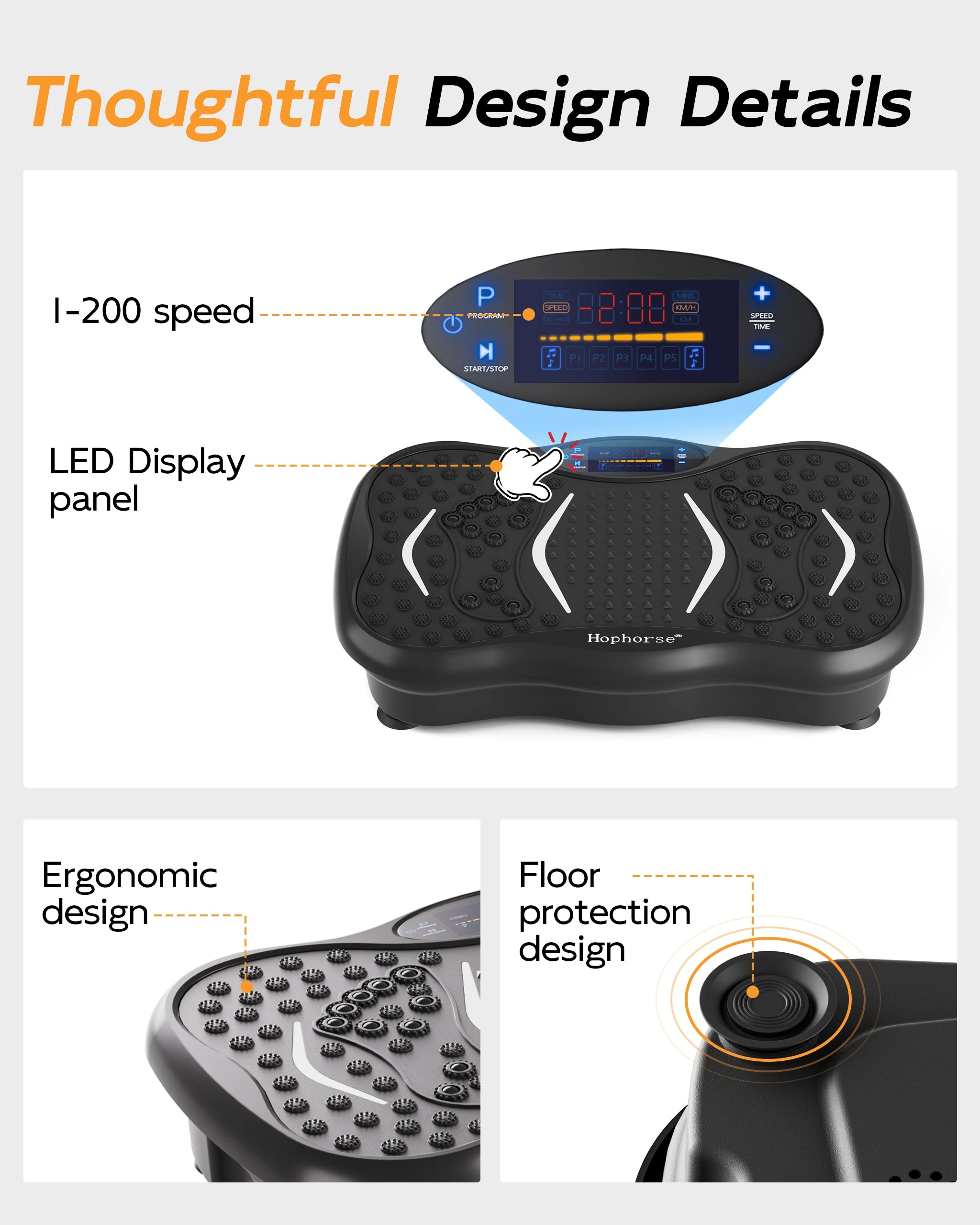 Hophorse Pro Max vibration plate in silver, front view for home workouts